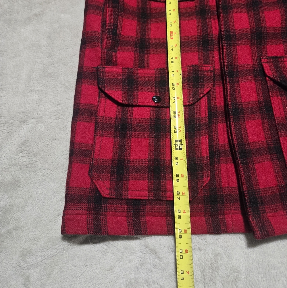 Vtg Woolrich Hunting Jacket Red Buffalo Plaid Mackinaw Sz.38 Back Game Pouch - Picture 10 of 11